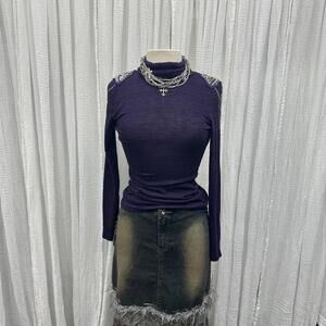 Y2K Indie Grunge Whimsygoth Purple Long Sleeve Shirt  (S)